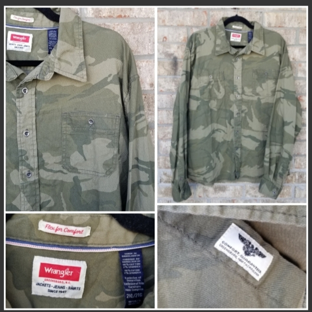 Wrangler Button  CAMO Denim Shirt (Men 2XL) Long Sleeve Casual Workwear Grunge